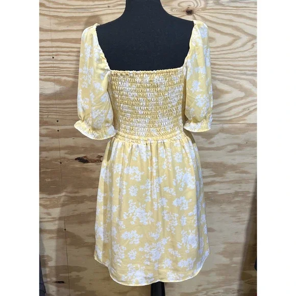 Abercrombie & Fitch Babydoll Dress Smocked Yellow Floral Size M Y2K Cottagecore - Picture 2 of 16